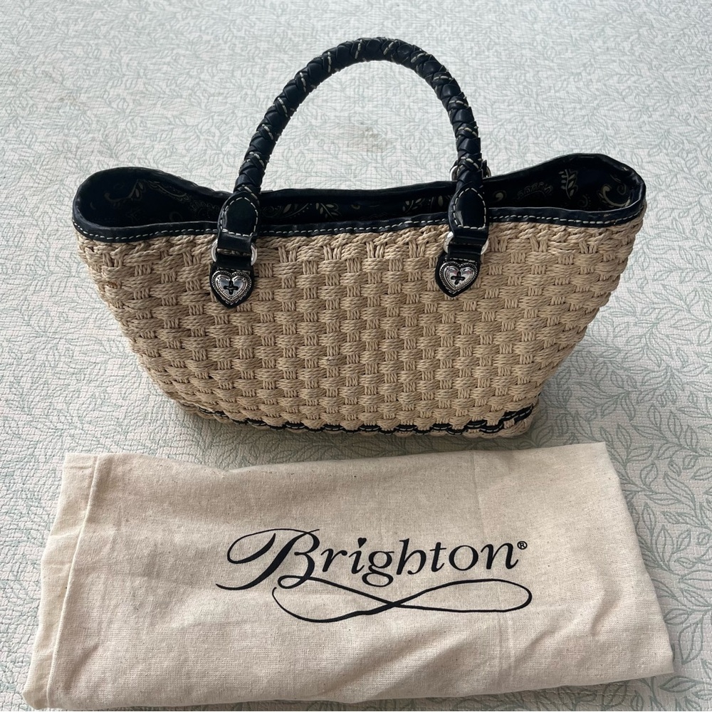 Brighton Tan and Black Woven Tote Bag